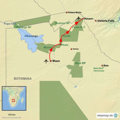 Abenteuer Pioneer Safari in Botswana Map