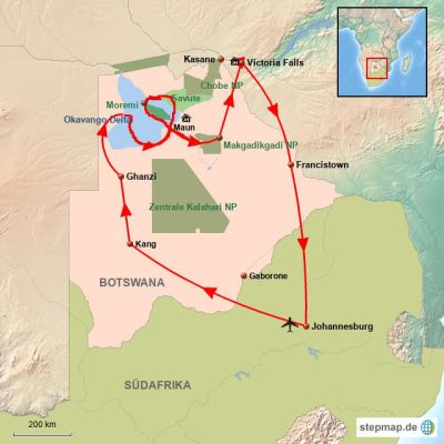 Botswana für Preisbewusste Routemap