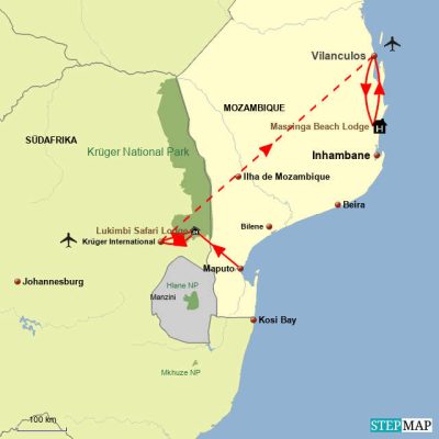 Busch Safari im Krüger Park & Strandgenuss in Mozambique Routemap