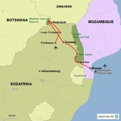 Busch Safari im Norden mit Badeverlängerung in Mozambique Routemap