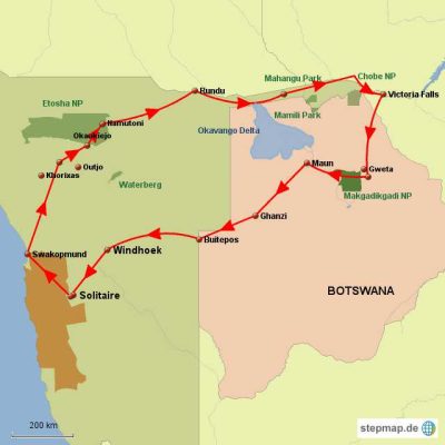 Drei Länder Safari Routemap