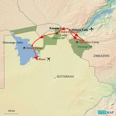 Elefantenpfade in Botswana und Zimbabwe Routemap