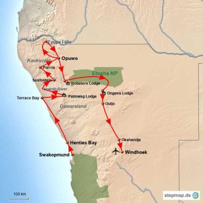 Entdeckungsreise Kaokoland Routemap
