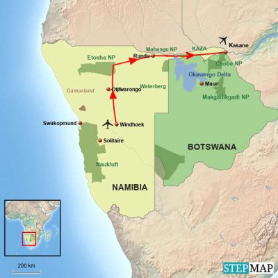 Etosha & Zambezi Safari Routemap