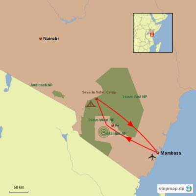 Familiensafari in Kenia Routemap