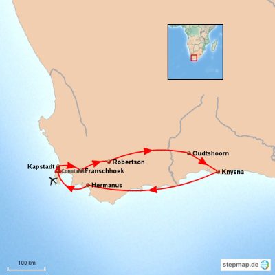 Feinschmecker Reise am Kap Routemap