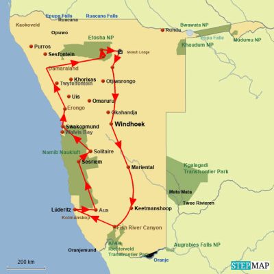 Ganz Namibia in Einem Routemap