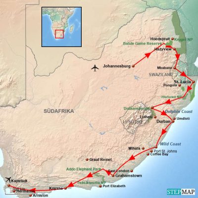 Ganz Südafrika für alle Routemap
