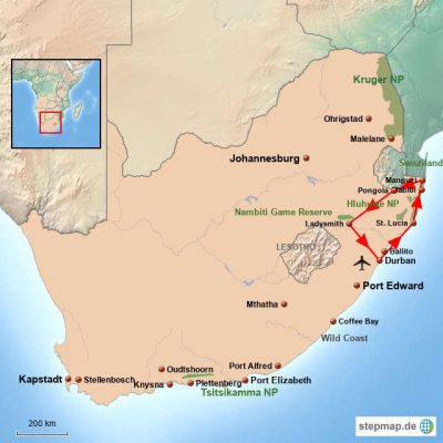 Kwazulu Natal für Genießer Routemap