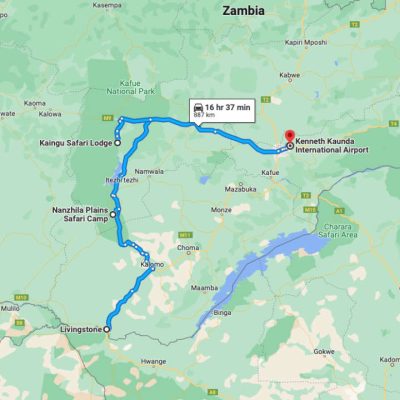 Livingstone & Kafue intensiv Safari Routemap