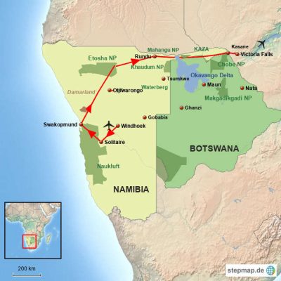 Namibias Norden mit Caprivi Streifen Routemap