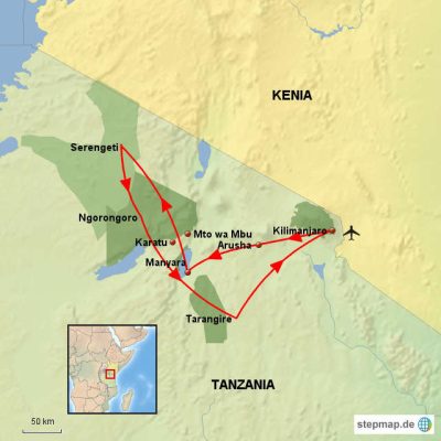 Nördliche Höhepunkte Tanzanias Routemap