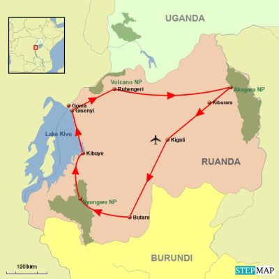Ruanda – Land der 1000 Hügel Routemap