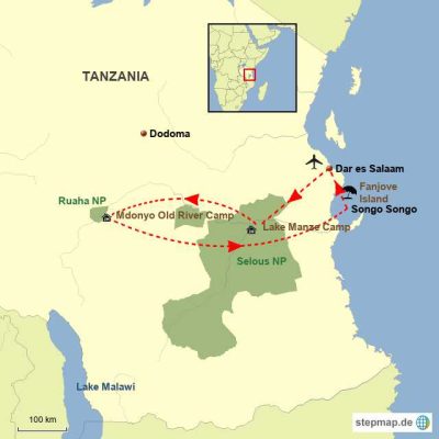 Selous & Ruaha Safari Routemap