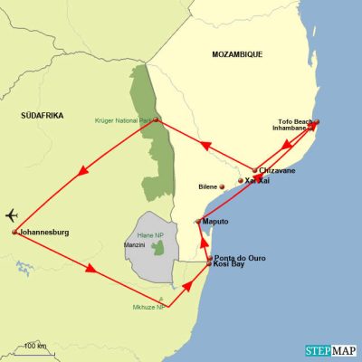 Südafrika / Mozambique Abenteuer Routemap