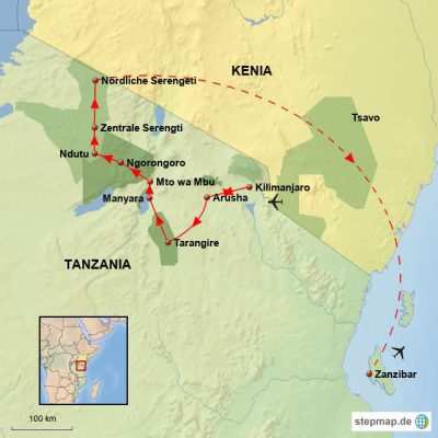 Tanzania für Genießer Routemap