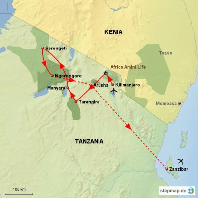 Tanzania für Kinder Routemap