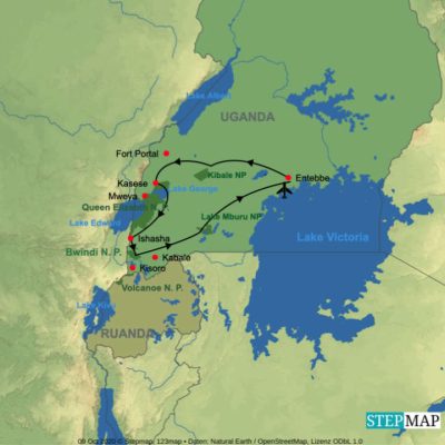 Uganda für Entdecker - Selbstfahrer Reise durch Uganda *Neu* - Routemap